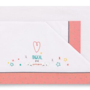 Jogo lençois 3 Peças Algodão Pirulos MiniBerço Unicornio Branco/Rosa 50 x 80 cm