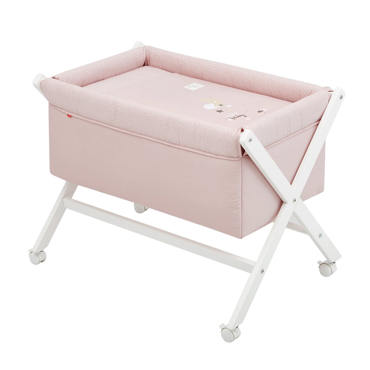 Mini Berço Tesoura Madeira Be Moon Rosa/Branco 55x87x74 Cm