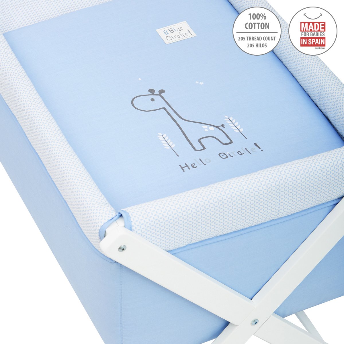 Mini Berço Tesoura Madeira Be Giraffe Azul/Branco 55x87x74 - 44087 - Image 2