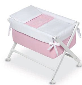 Miniberço Tesoura Linho Dobrável Elite Branco Rosa