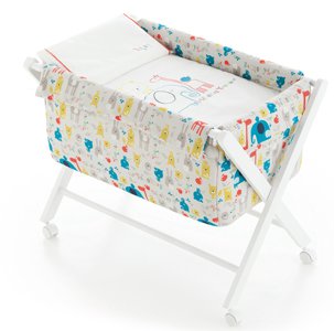 Miniberço Tesoura Linho Dobrável Happy Zoo Branco e Gris