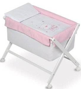 Miniberço Tesoura Linho Dobrável Osito star Branco Rosa