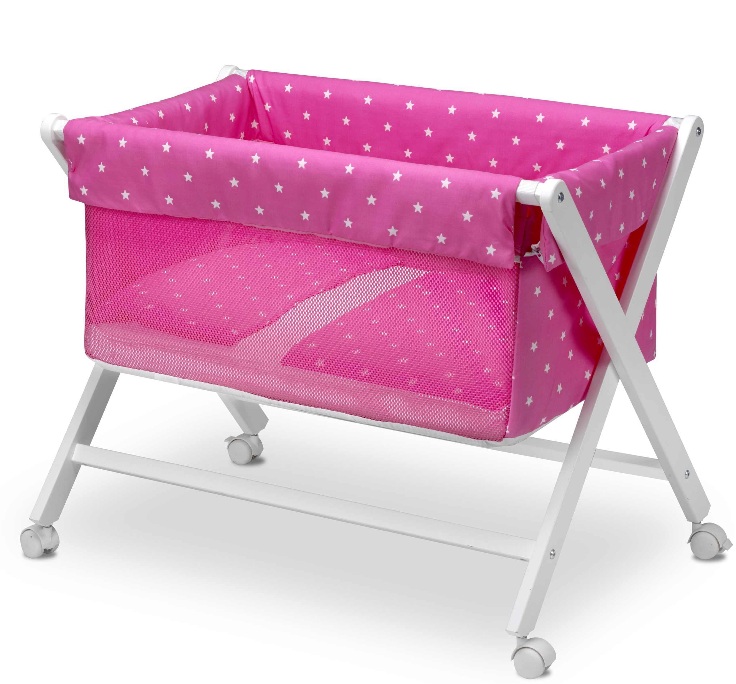 Miniberço Tesoura Linho Dobrável Star Branco e morango