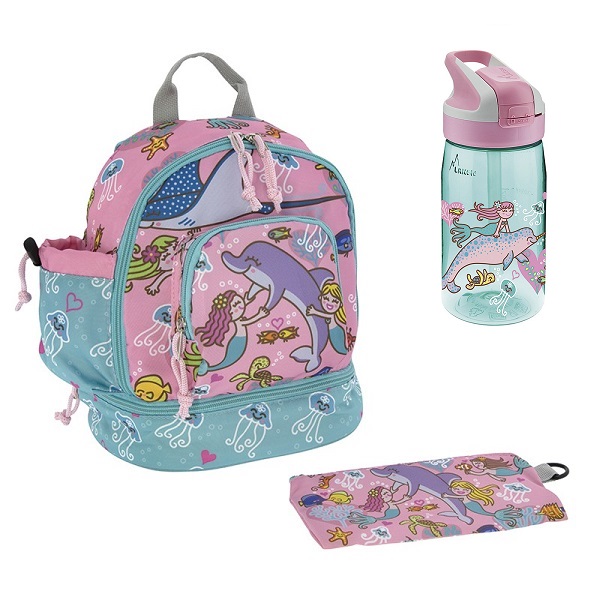 Mochila infantil 2 anos com compartimento termico e garrafa Tritan Laken - Sirenas